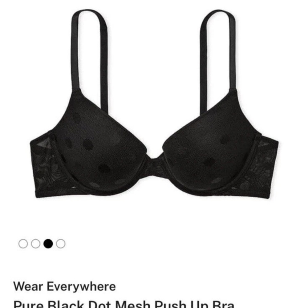 Victoria's Secret PINK Black Dot Mesh Push Up Bra ~ Size 34D